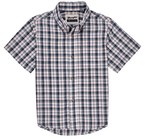 Wrangler Boy's Riata Navy / White Multi Plaid Short Sleeve Western Shirt 112326420-NVY