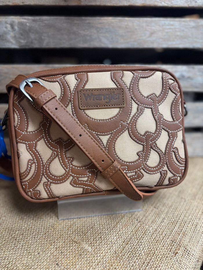 Wrangler Brown & Tan Horseshoe Cutout Double Zip Crossbody Bag WG292-8365BR