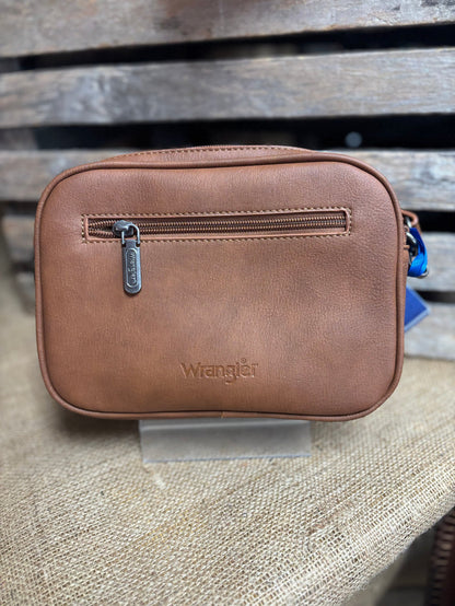 Wrangler Brown & Tan Horseshoe Cutout Double Zip Crossbody Bag WG292-8365BR