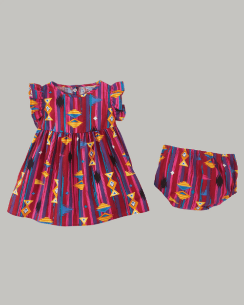 Wrangler Girl's Infant/Toddlers Red Geo Checotah Ruffle Sleeve Dress 112346596