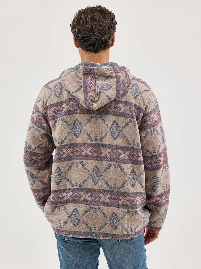 Wrangler Men's Desert Taupe Aztec Jacquard 1/4 Zip Hooded Popover Jacket 112368214