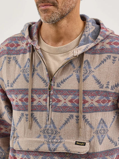 Wrangler Men's Desert Taupe Aztec Jacquard 1/4 Zip Hooded Popover Jacket 112368214