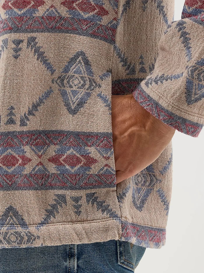 Wrangler Men's Desert Taupe Aztec Jacquard 1/4 Zip Hooded Popover Jacket 112368214