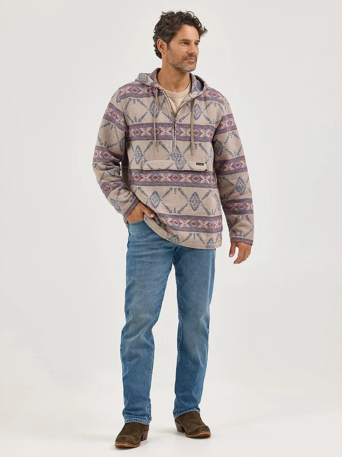 Wrangler Men's Desert Taupe Aztec Jacquard 1/4 Zip Hooded Popover Jacket 112368214