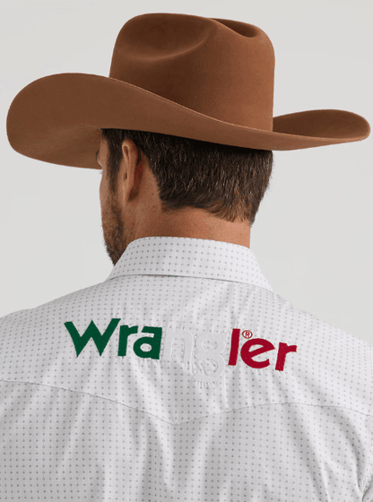 Wrangler Men's White Geo Print Mexican Wrangler Logo Snap Long Sleeve Western Shirt 112346222