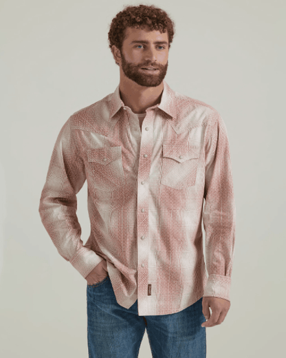 Wrangler Retro Performance Men's Peach Fade Long Sleeve Western Snap Shirt 112346603