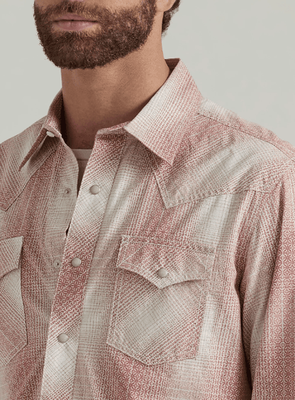 Wrangler Retro Performance Men's Peach Fade Long Sleeve Western Snap Shirt 112346603