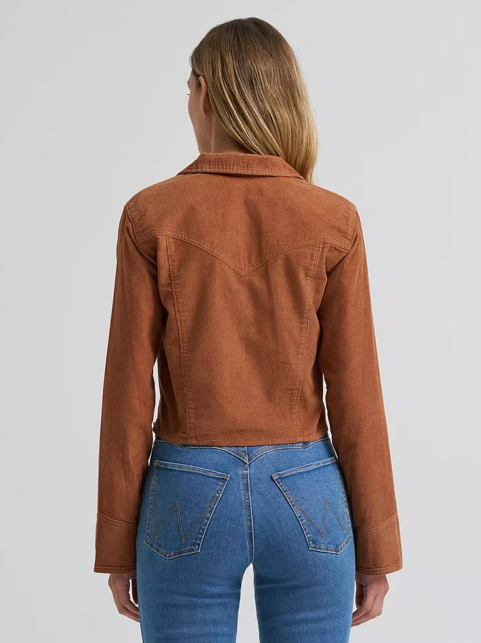 Wrangler Retro Women's Brown Corduroy Long Sleeve Cropped Shirt 112382677