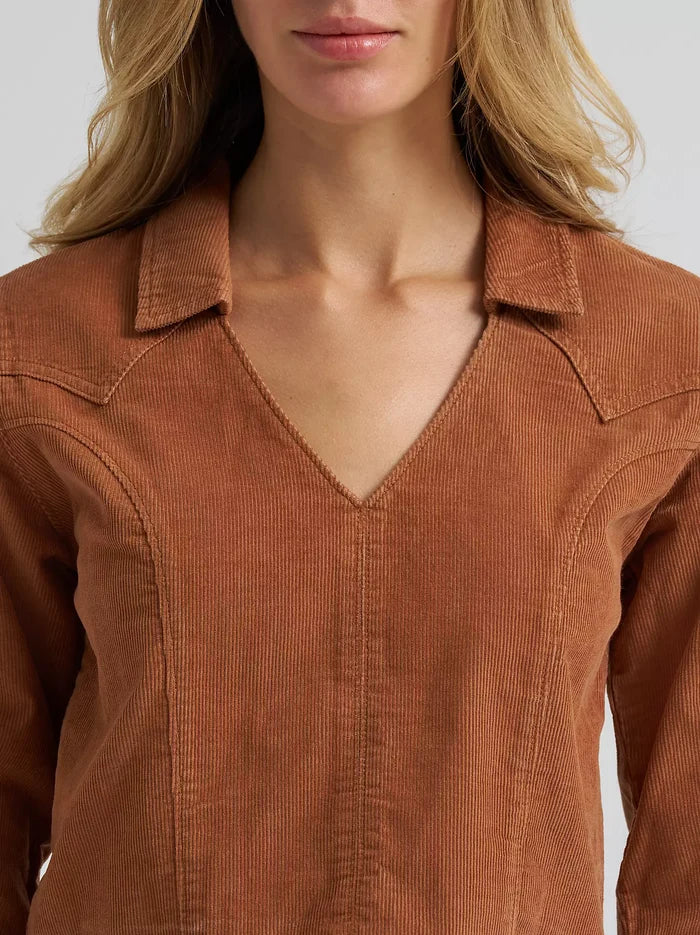 Wrangler Retro Women's Brown Corduroy Long Sleeve Cropped Shirt 112382677