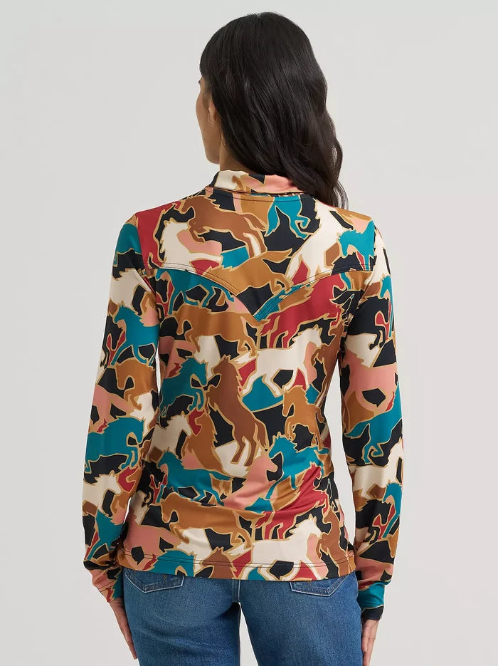 Wrangler Retro Women's Brown Skye Performance Horse Print 1/4 Snap Pullover 112382751