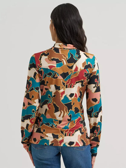 Wrangler Retro Women's Brown Skye Performance Horse Print 1/4 Snap Pullover 112382751