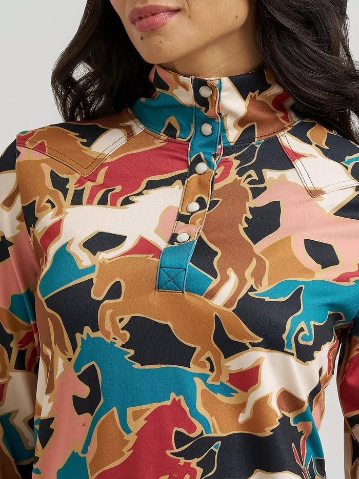 Wrangler Retro Women's Brown Skye Performance Horse Print 1/4 Snap Pullover 112382751
