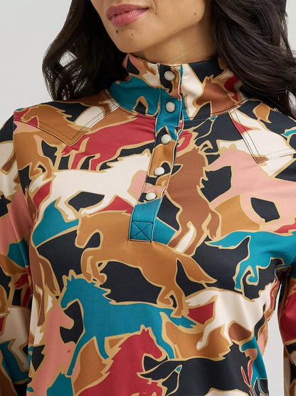 Wrangler Retro Women's Brown Skye Performance Horse Print 1/4 Snap Pullover 112382751