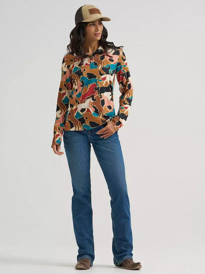 Wrangler Retro Women's Brown Skye Performance Horse Print 1/4 Snap Pullover 112382751