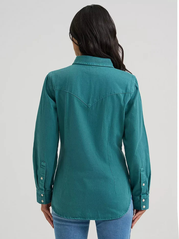 Wrangler Retro Women's Turquoise Pearl Snap Long Sleeve Western Shirt 112382675