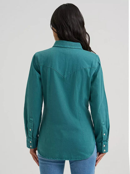 Wrangler Retro Women's Turquoise Pearl Snap Long Sleeve Western Shirt 112382675