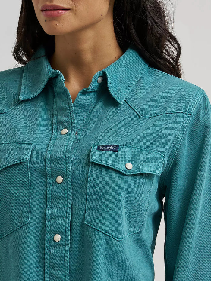 Wrangler Retro Women's Turquoise Pearl Snap Long Sleeve Western Shirt 112382675
