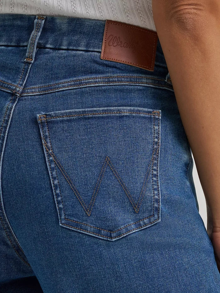 Wrangler Women's Bespoke Leanna Medium Wash High Rise Wide Leg Raw Hem Crop Jeans 112382335