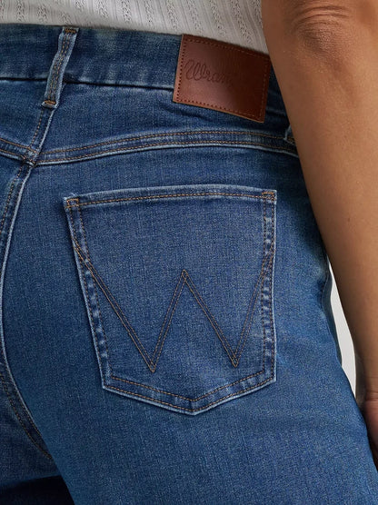 Wrangler Women's Bespoke Leanna Medium Wash High Rise Wide Leg Raw Hem Crop Jeans 112382335