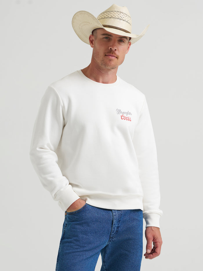 Wrangler x Coors2.0 Unisex White Bull Rider Graphic Print Logo Pullover Sweatshirt 112383041