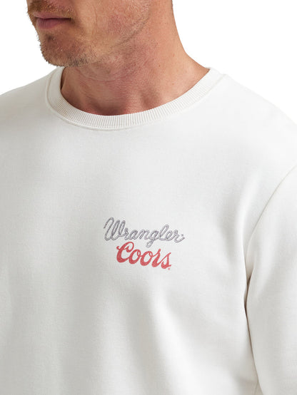 Wrangler x Coors2.0 Unisex White Bull Rider Graphic Print Logo Pullover Sweatshirt 112383041