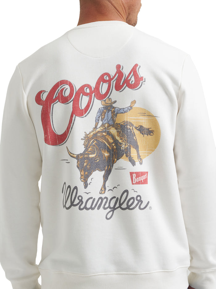 Wrangler x Coors2.0 Unisex White Bull Rider Graphic Print Logo Pullover Sweatshirt 112383041