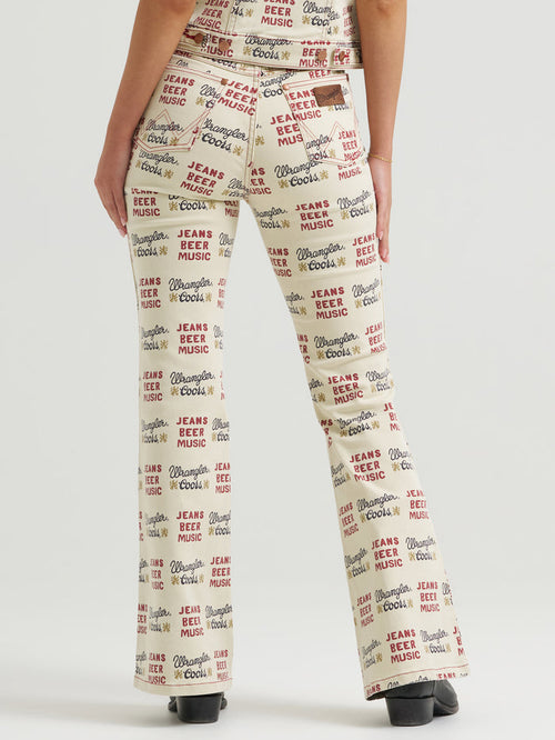 Wrangler X Coors2.0 Women's Tan 'Jeans Beer Music' Print High-Rise Flare Jeans 112382897