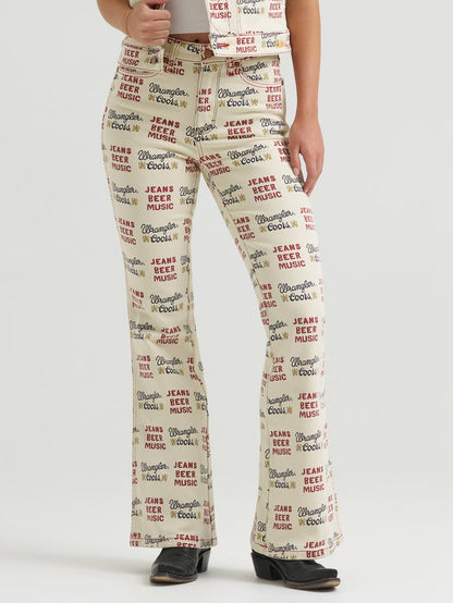 Wrangler X Coors2.0 Women's Tan 'Jeans Beer Music' Print High-Rise Flare Jeans 112382897