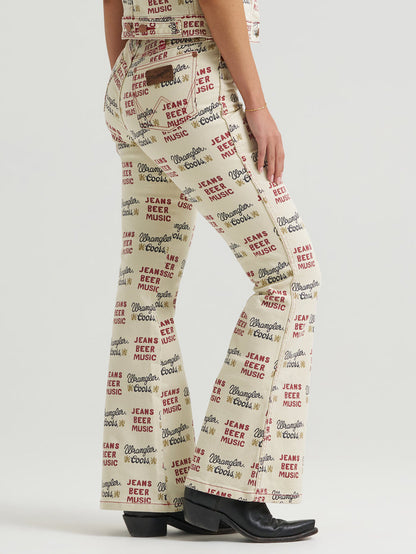 Wrangler X Coors2.0 Women's Tan 'Jeans Beer Music' Print High-Rise Flare Jeans 112382897