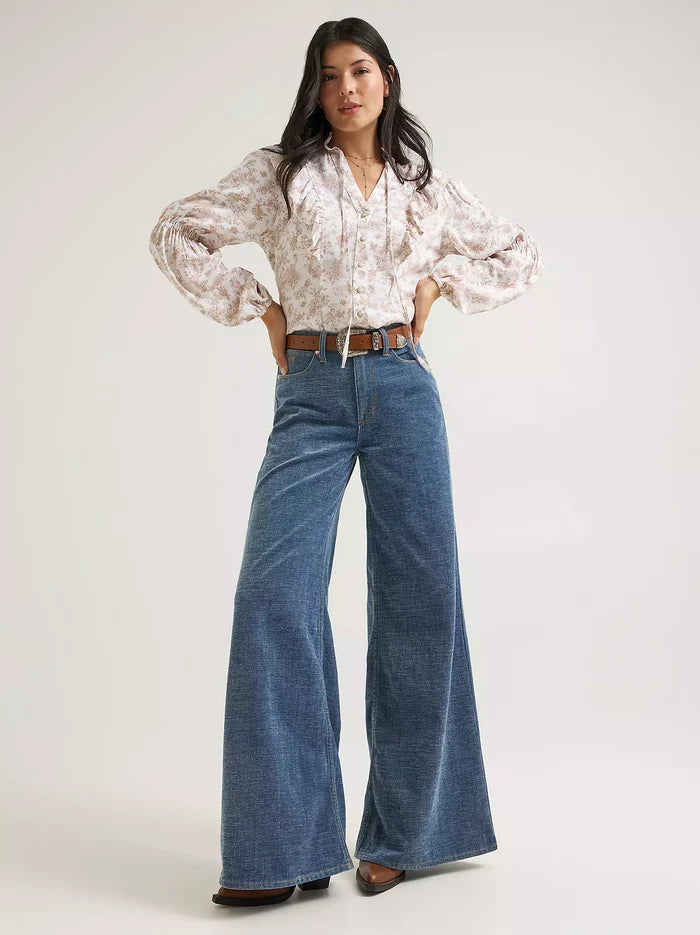 Wrangler X Women's Lainey Wilson Indigo High-Rise Chenille Wide Leg Jeans 112382902