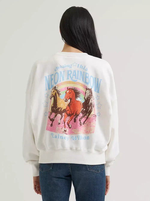 Wrangler X Women's Lainey Wilson Off White Neon Rainbow Horses Sweatshirt 112382846