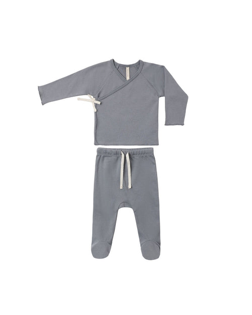 Wrap Top + Footed Pant Set || Slate